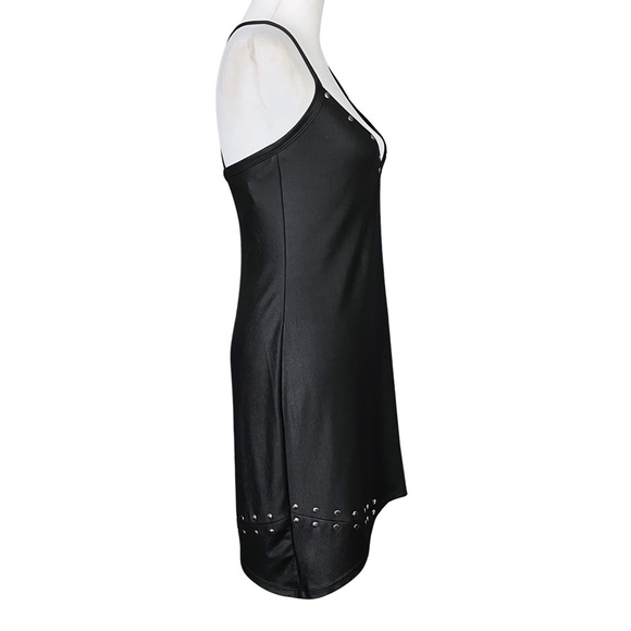 Vintage 90s Lip Service Punk Goth Studded Black Mini Dress S/M New Wave Gothic - Picture 6 of 10